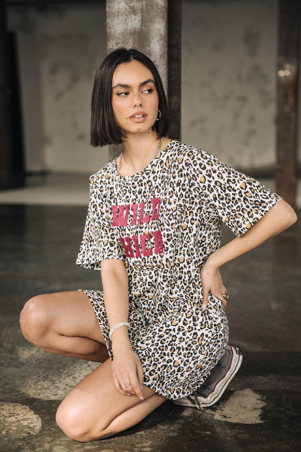 Freeman T. Porter Reed Leo Glitter Robe T-shirt Imprimé Léopard Femme Off White