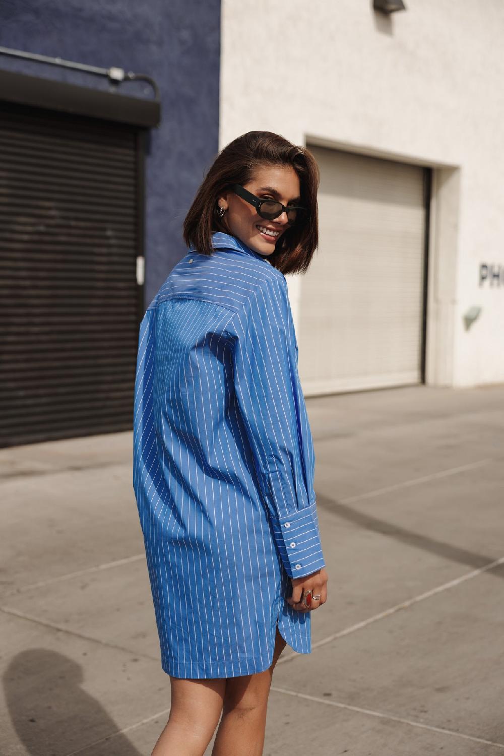 Freeman T. Porter Restine Boyfriend Robe Chemise Loose Femme Granada Sky