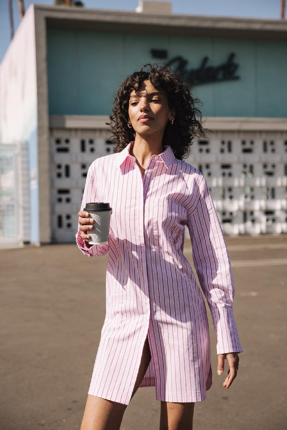 Freeman T. Porter Restine Pink Stripes Robe Chemise Loose Femme Pink