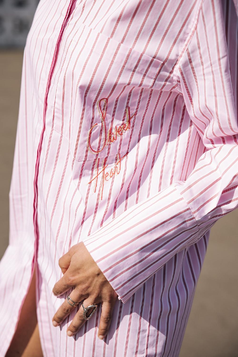 Freeman T. Porter Restine Pink Stripes Robe Chemise Loose Femme Pink