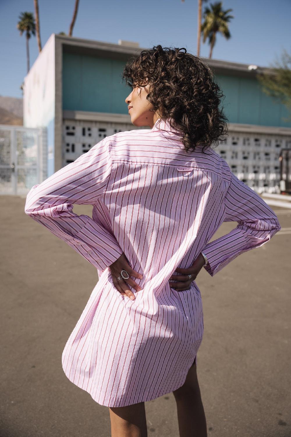 Freeman T. Porter Restine Pink Stripes Robe Chemise Loose Femme Pink