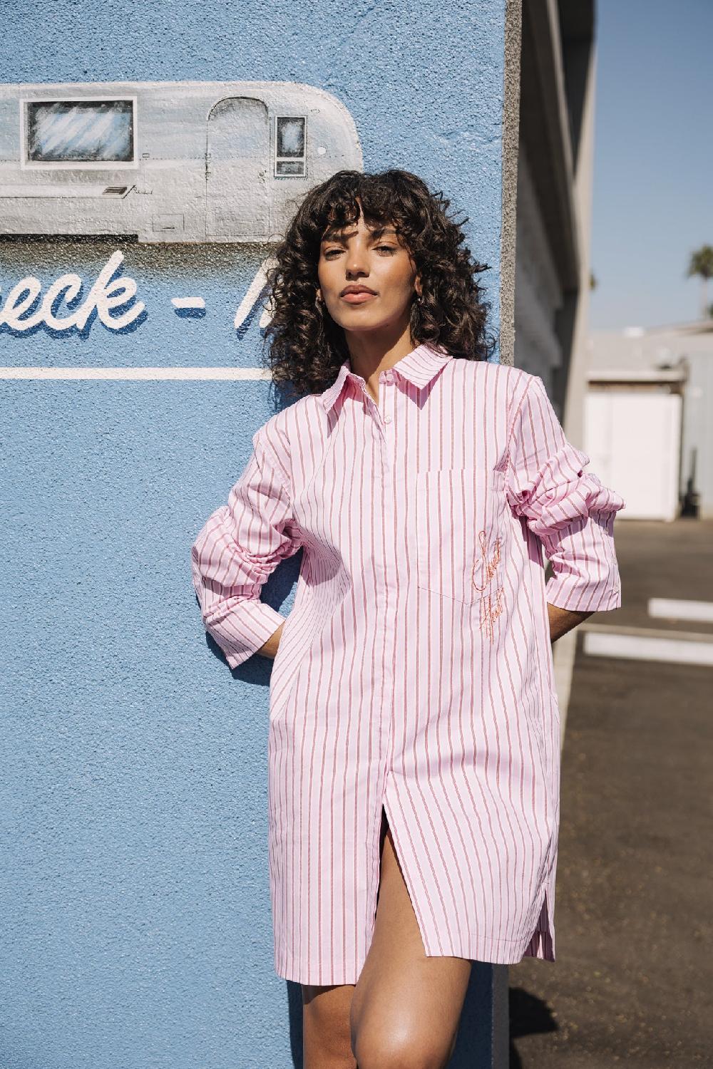 freeman t. porter Restine Pink Stripes Robe chemise loose Femme pink