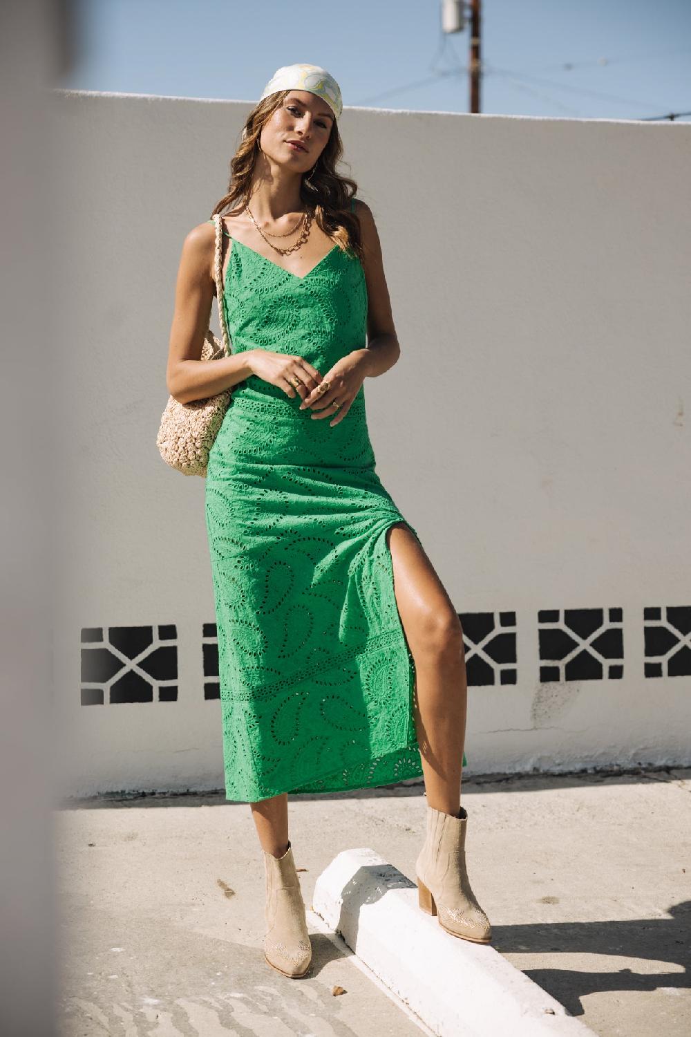 freeman t. porter Revania Lace Robe avec fente côté Femme deep mint