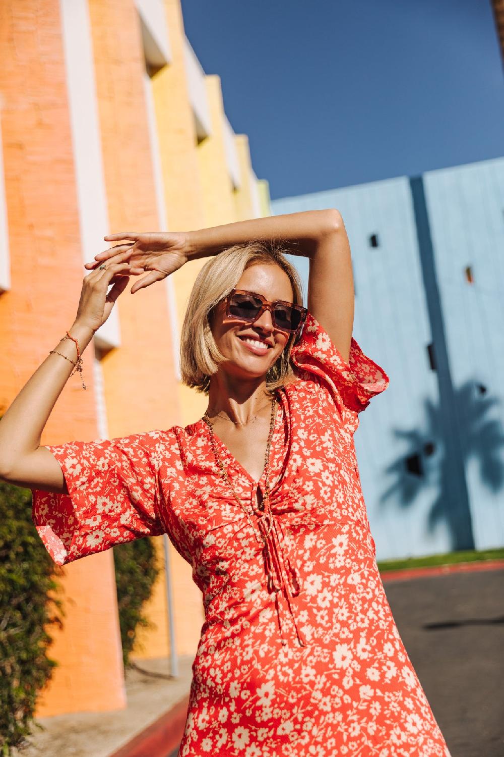 Freeman T. Porter Robene Daisy Robe à Fronces Femme Fiesta Red