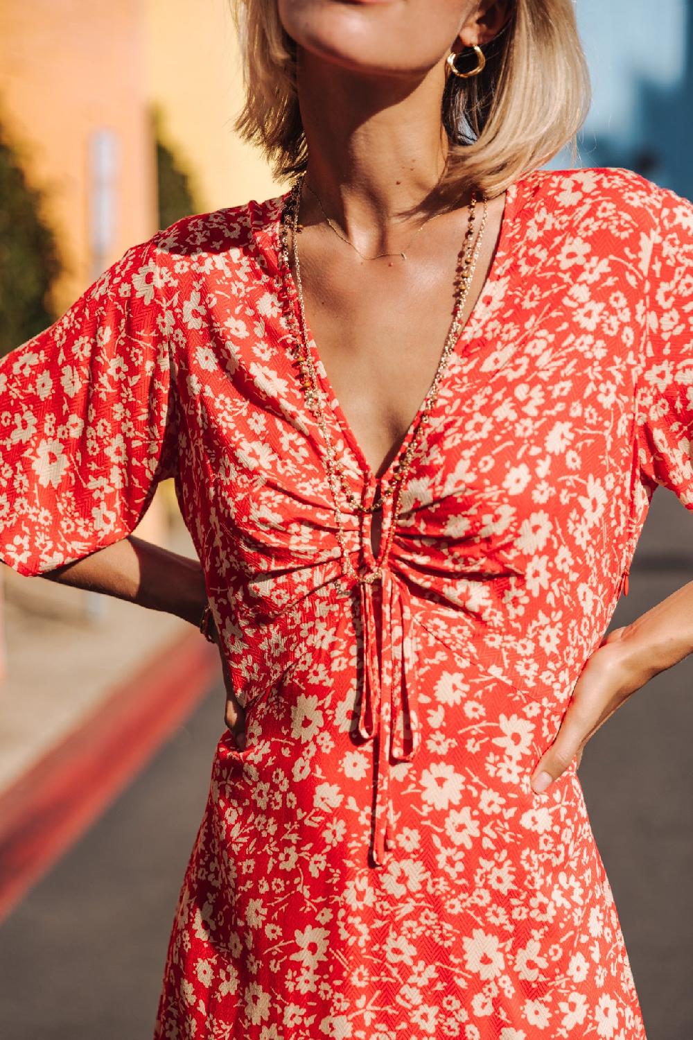 Freeman T. Porter Robene Daisy Robe à Fronces Femme Fiesta Red