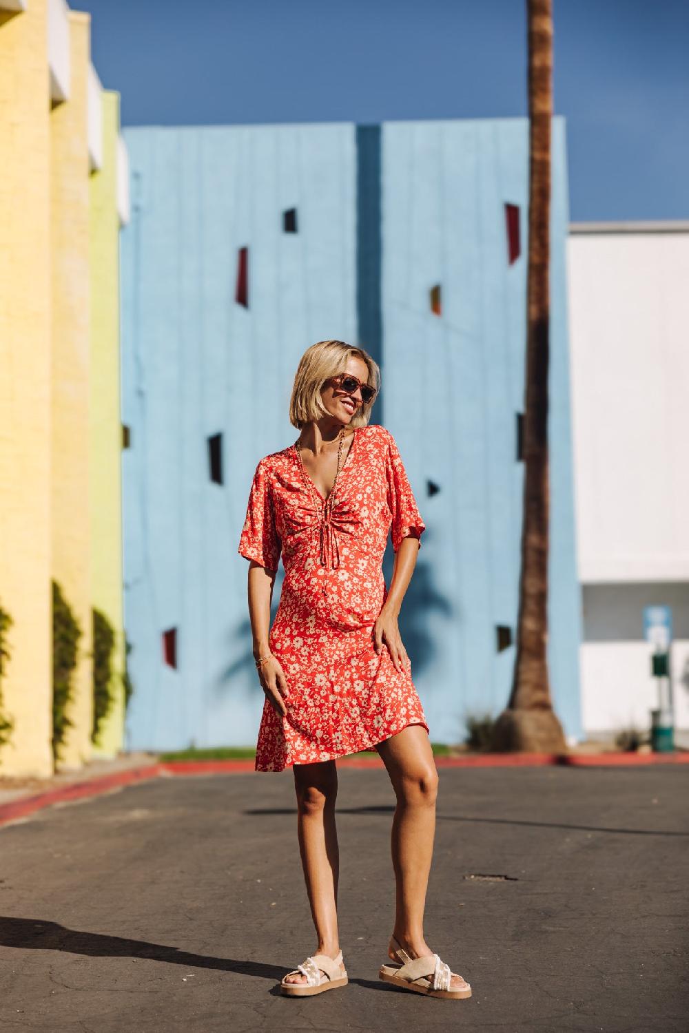 Freeman T. Porter Robene Daisy Robe à Fronces Femme Fiesta Red