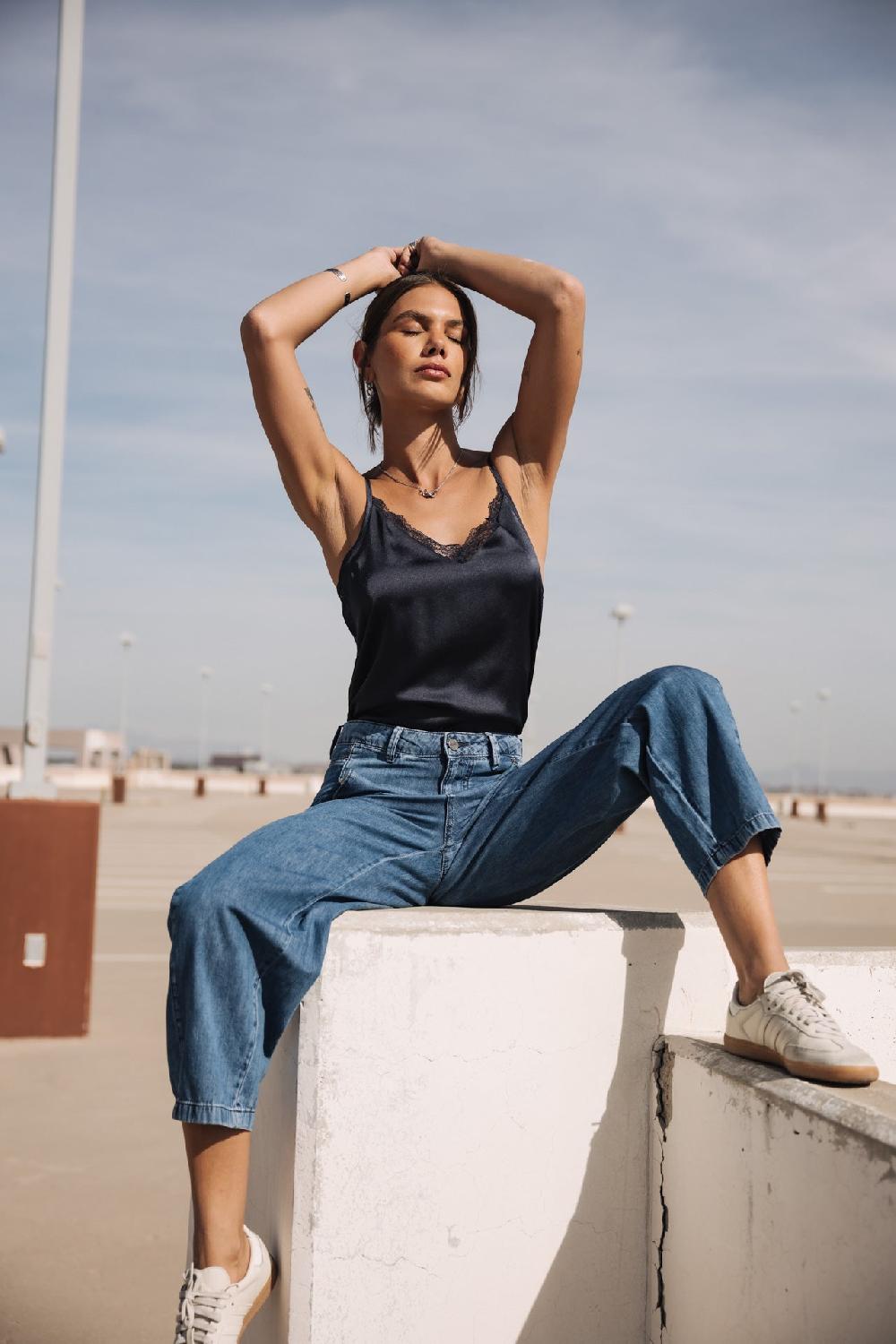 Freeman T. Porter Rosalia Denim Jeans Balloon Cropped Femme Manzana Med