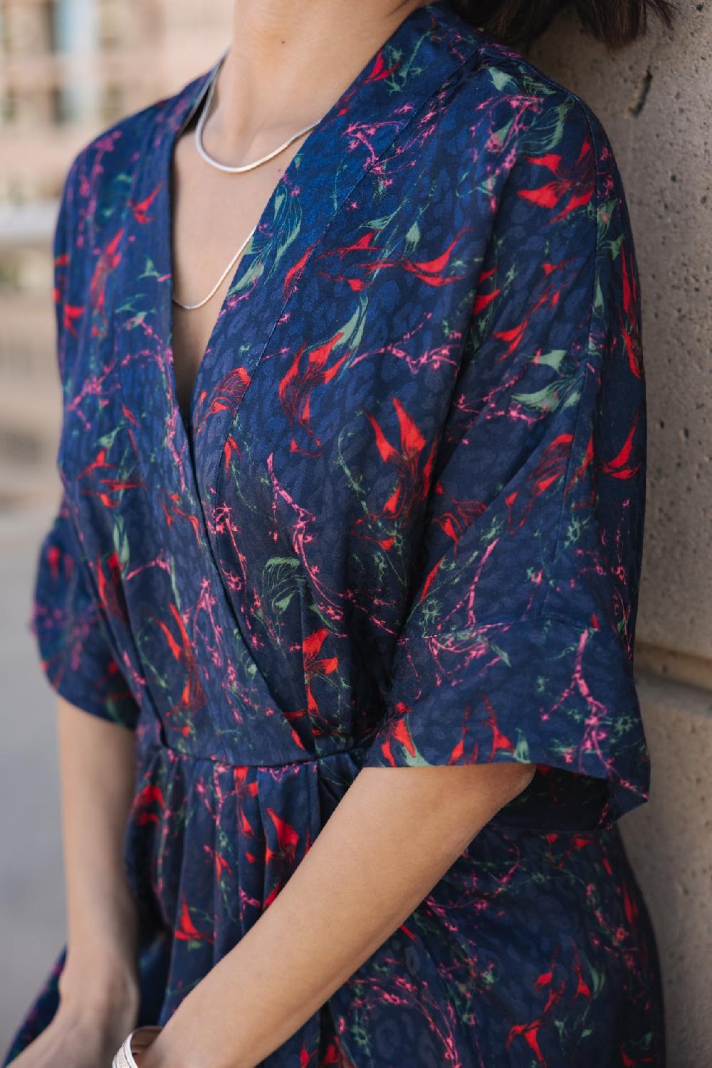 Freeman T. Porter Roza Carpe Koi Robe Kimono Femme Navy