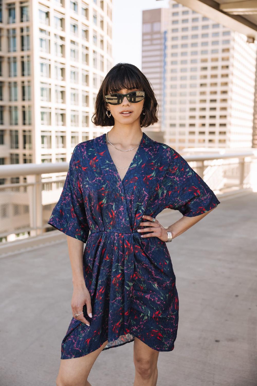 freeman t. porter Roza Carpe Koi Robe kimono Femme navy