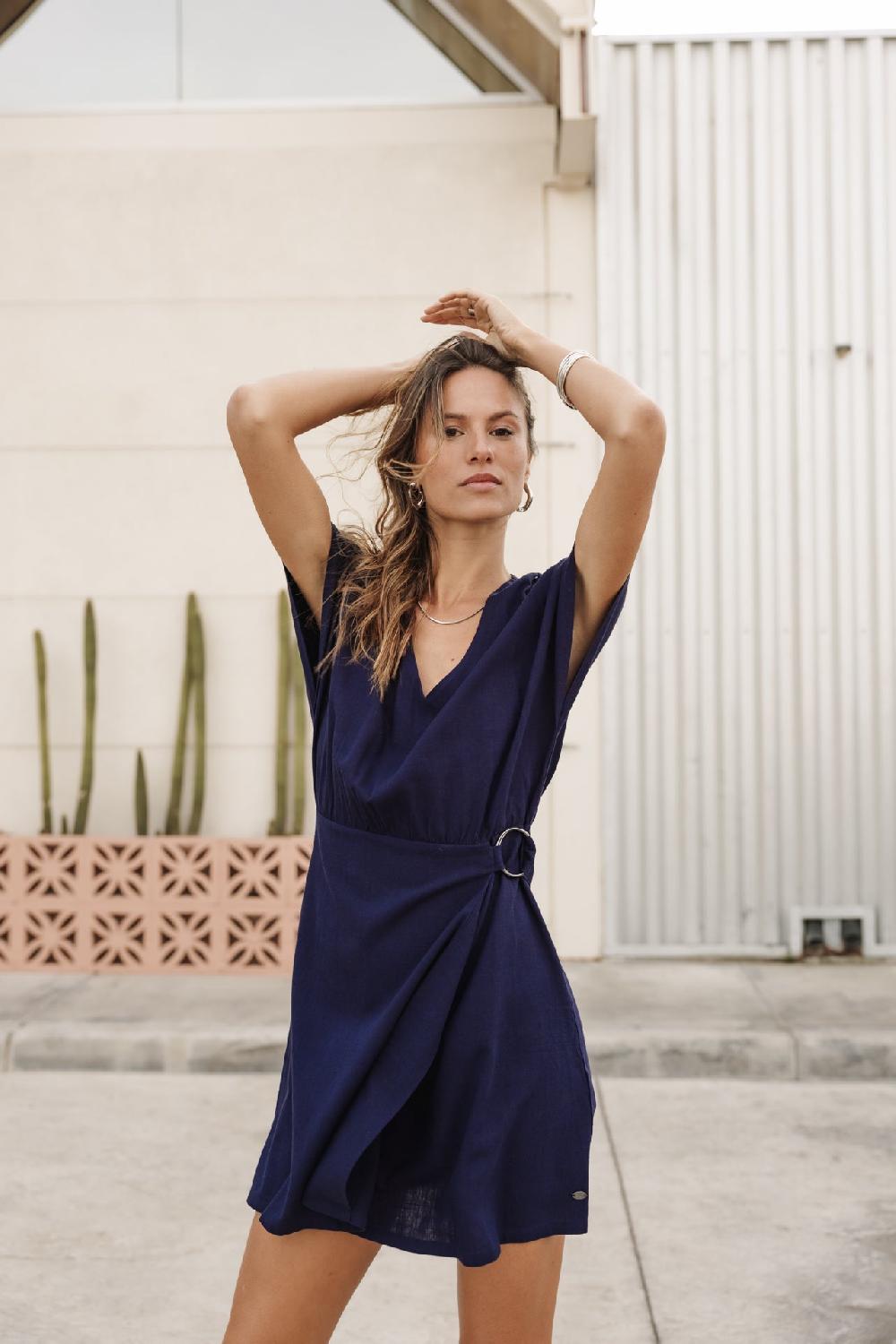 Freeman T. Porter Rushine Linen Robe Effet Portefeuille Femme Peacoat