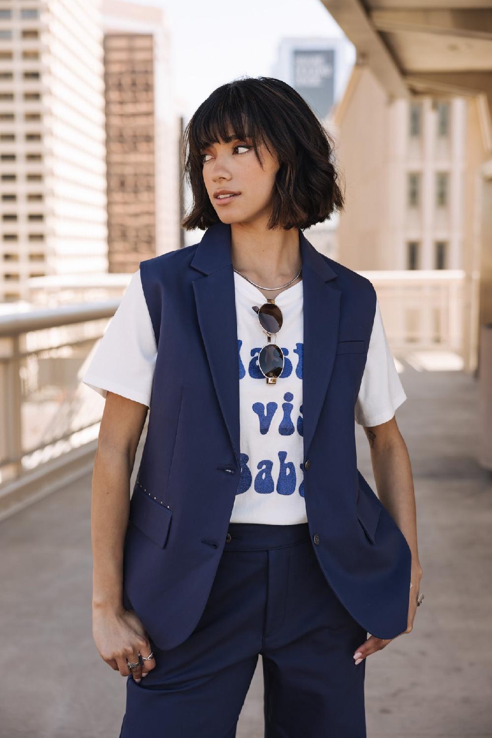 freeman t. porter Sandra Polyneo Light Blazer sans manches Femme indigo