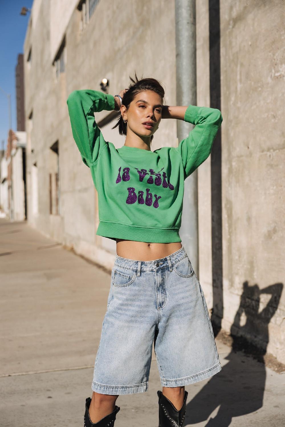 Freeman T. Porter Saudade Hasta La Vista Glitter Sweat Imprimé Femme Deep Mint