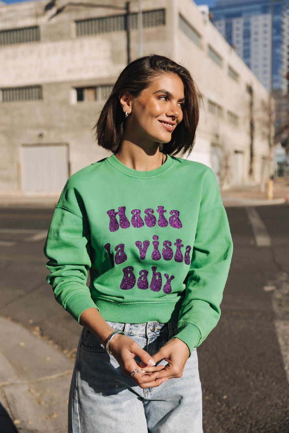 Freeman T. Porter Saudade Hasta La Vista Glitter Sweat Imprimé Femme Deep Mint