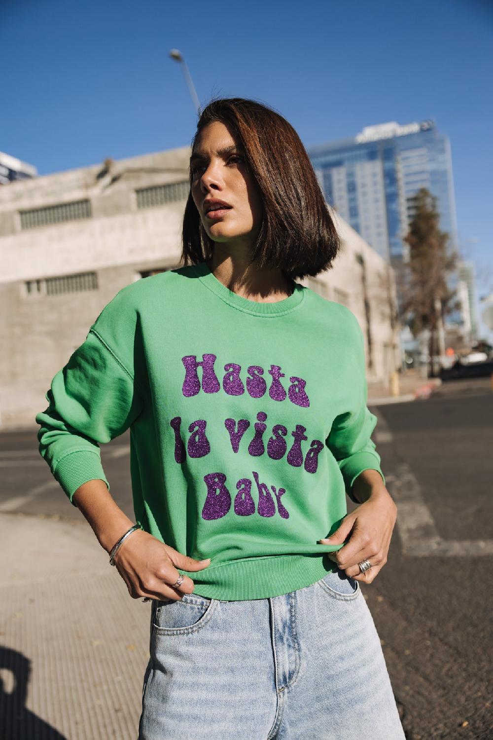 freeman t. porter Saudade Hasta La Vista Glitter Sweat imprimé Femme deep mint