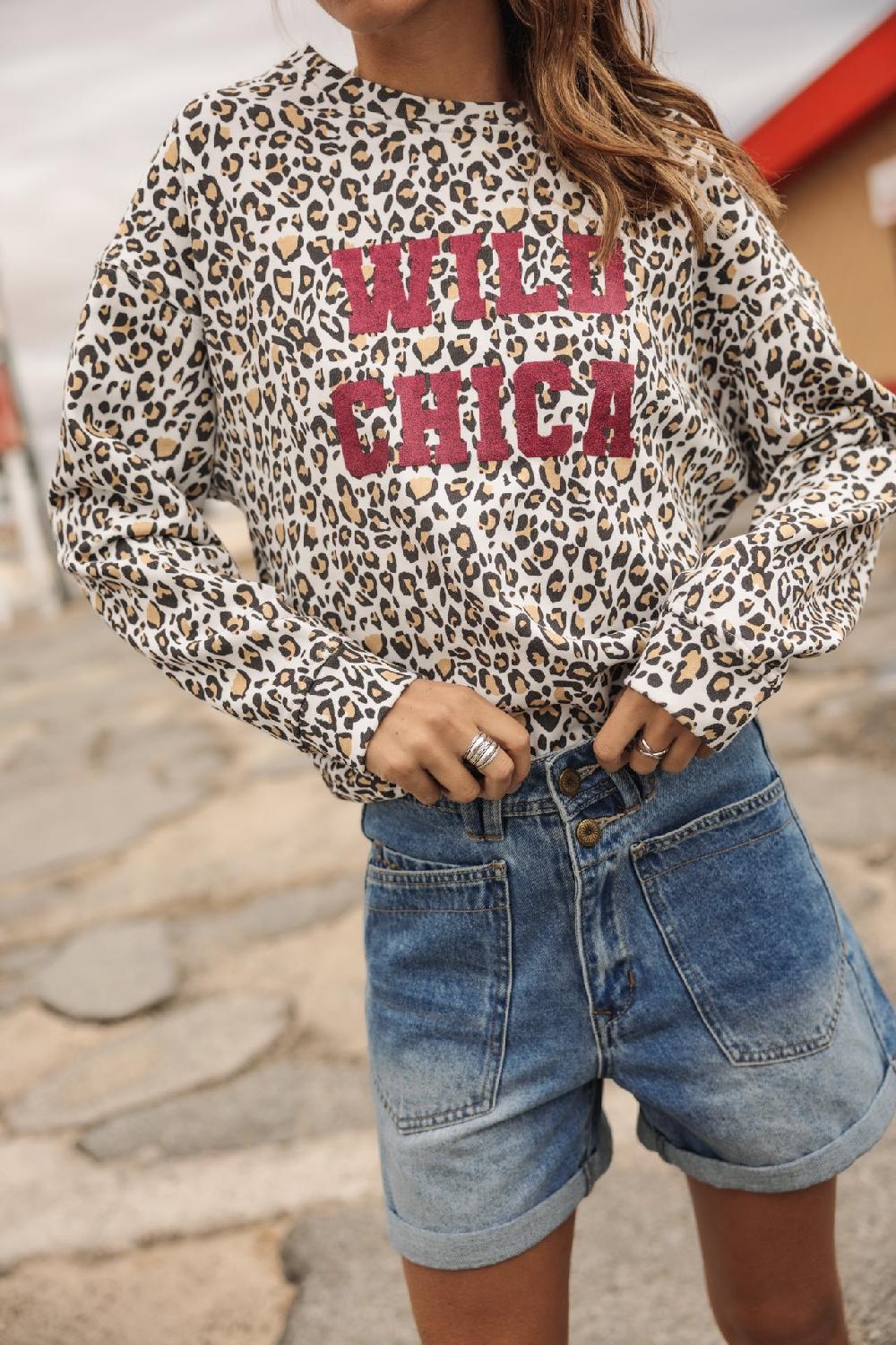 Freeman T. Porter Saudade Leo Glitter Sweat Imprimé Femme Off White