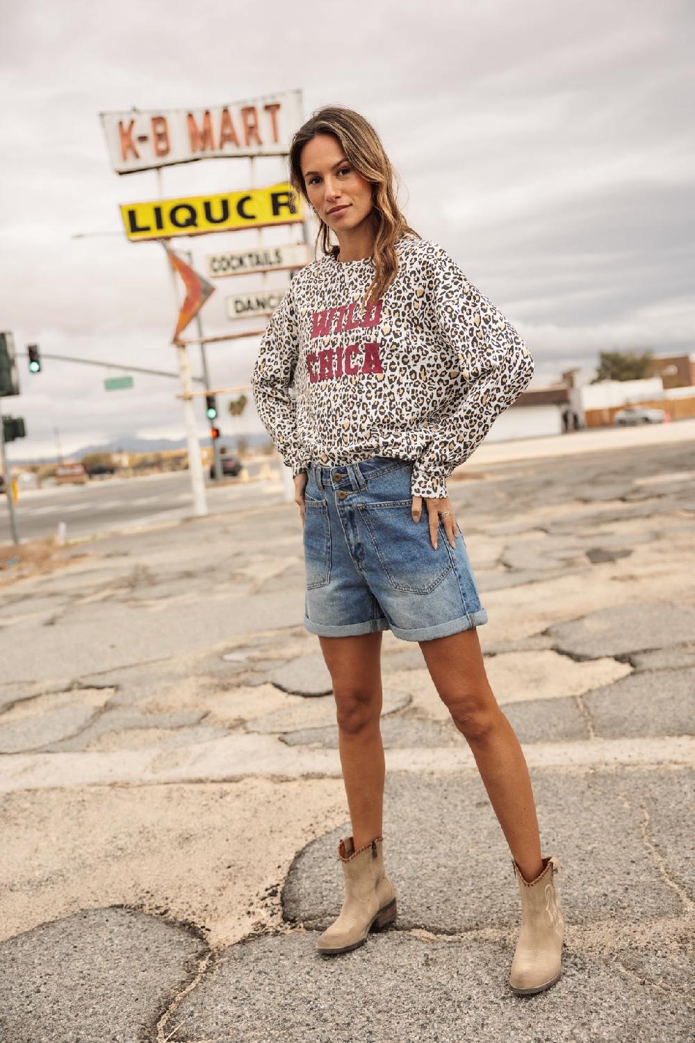 Freeman T. Porter Saudade Leo Glitter Sweat Imprimé Femme Off White