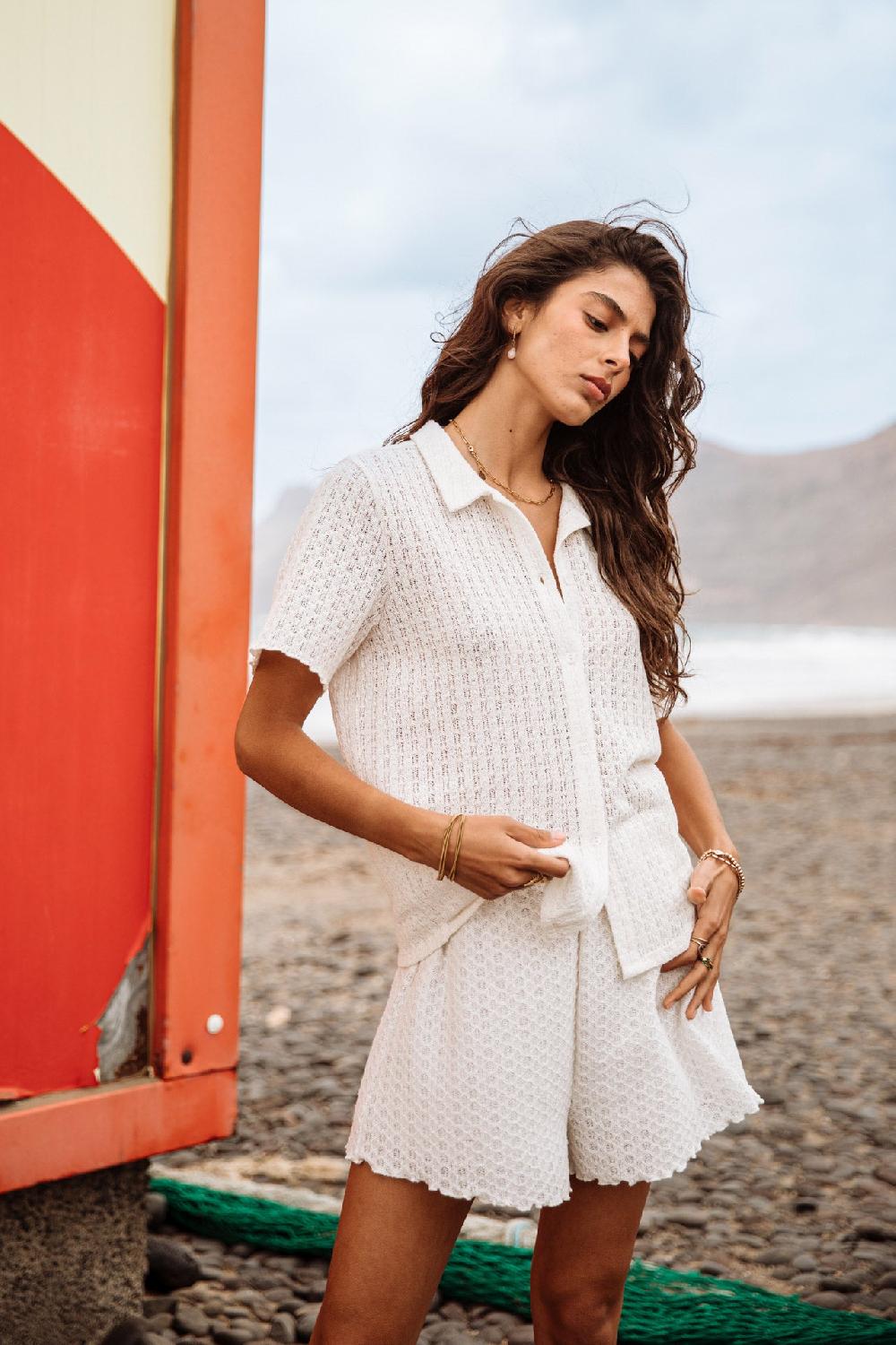 Freeman T. Porter Sorayina Crochet Short Loose Femme Ecru