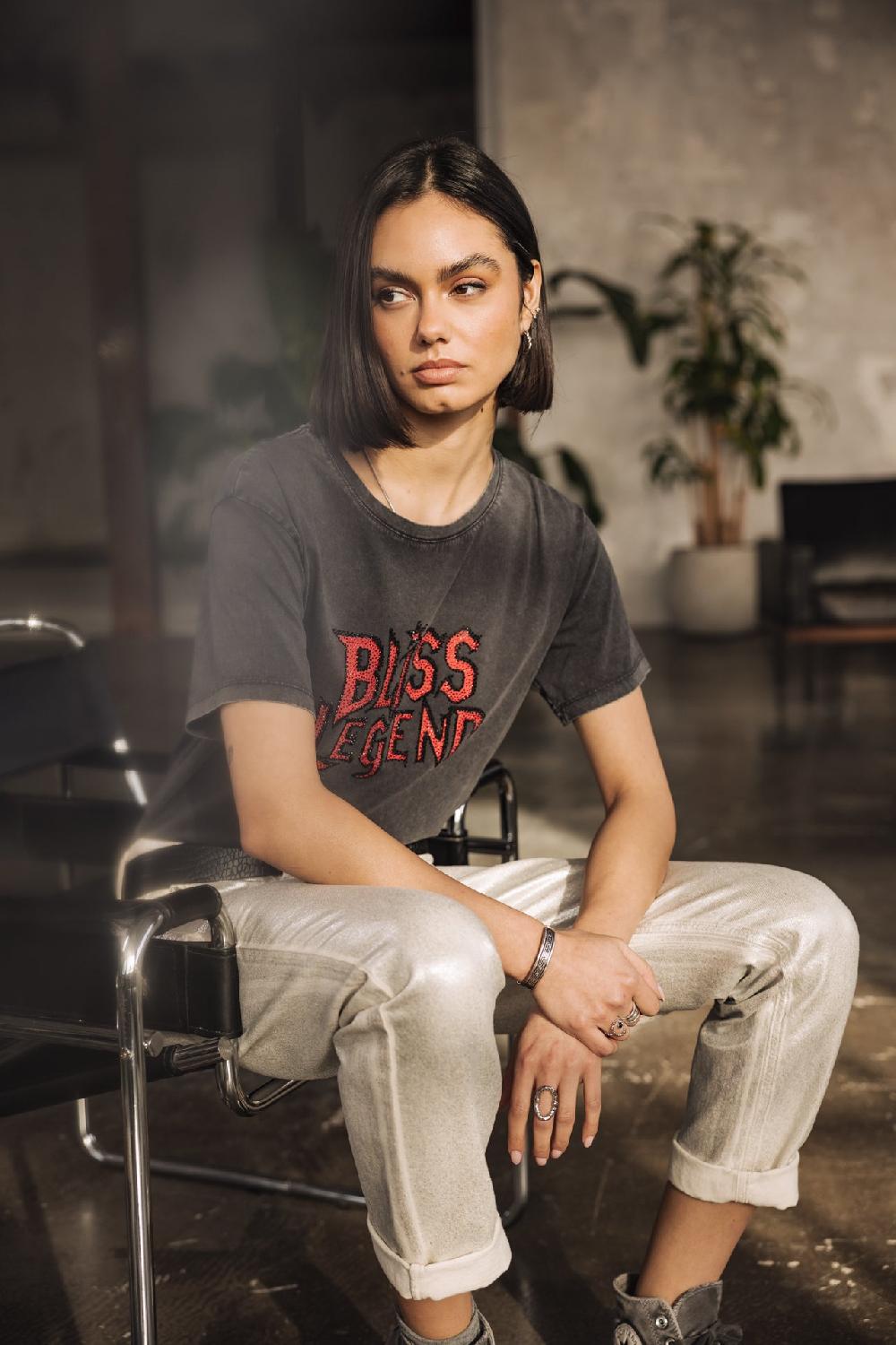 Freeman T. Porter Suria Bliss Legend T-shirt Imprimé à Strass Femme Carbone