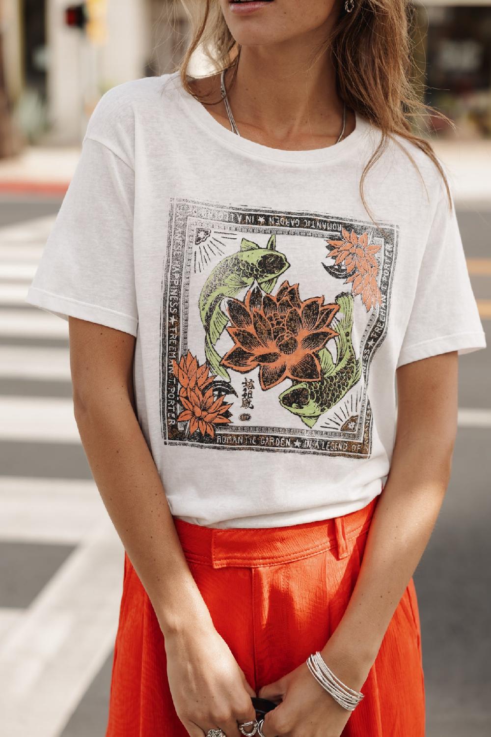 Freeman T. Porter Suria Carpe Koi T-shirt Imprimé Femme Off White