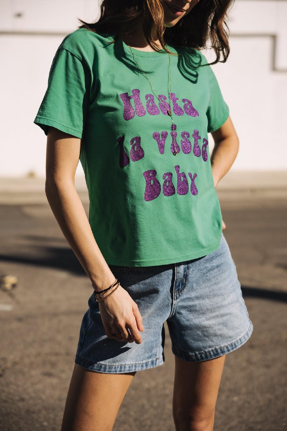 Freeman T. Porter Suria Hasta La Vista Glitter T-shirt Imprimé Femme Deep Mint