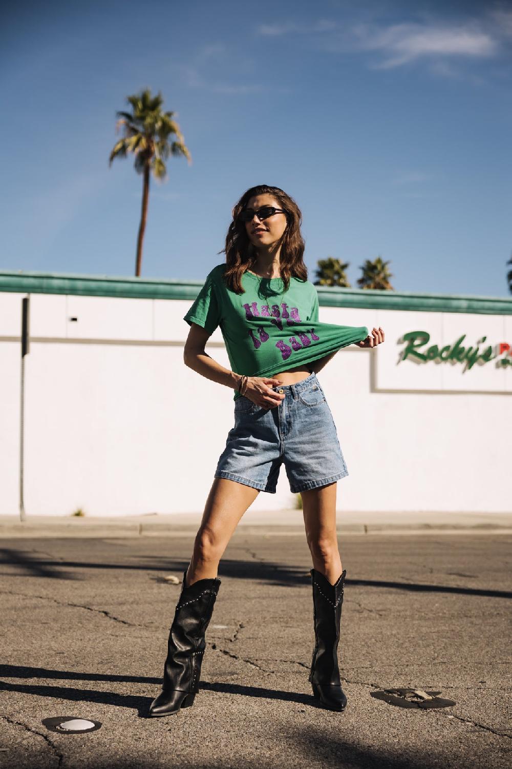 Freeman T. Porter Suria Hasta La Vista Glitter T-shirt Imprimé Femme Deep Mint