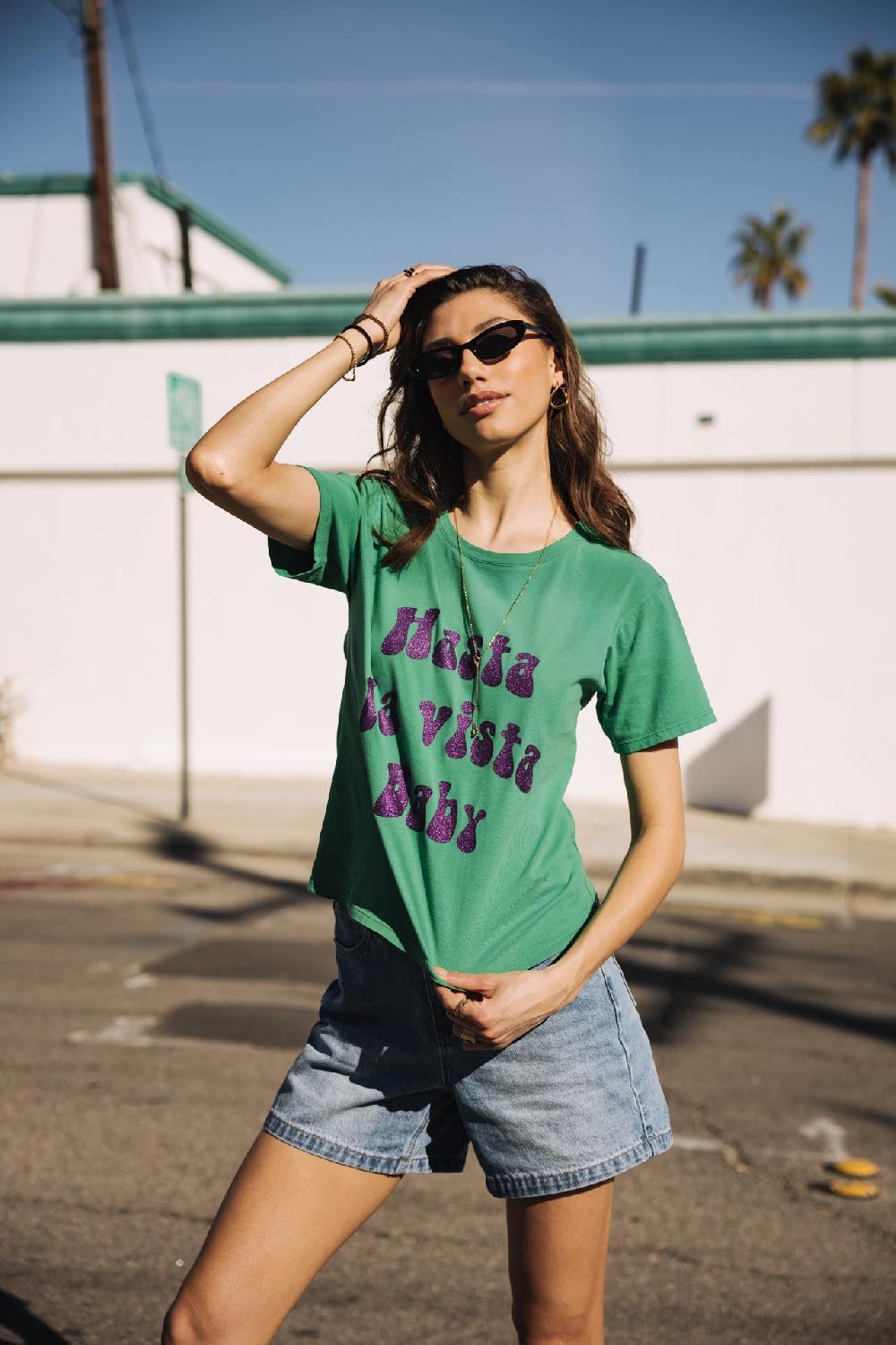 freeman t. porter Suria Hasta La Vista Glitter T-shirt imprimé Femme deep mint