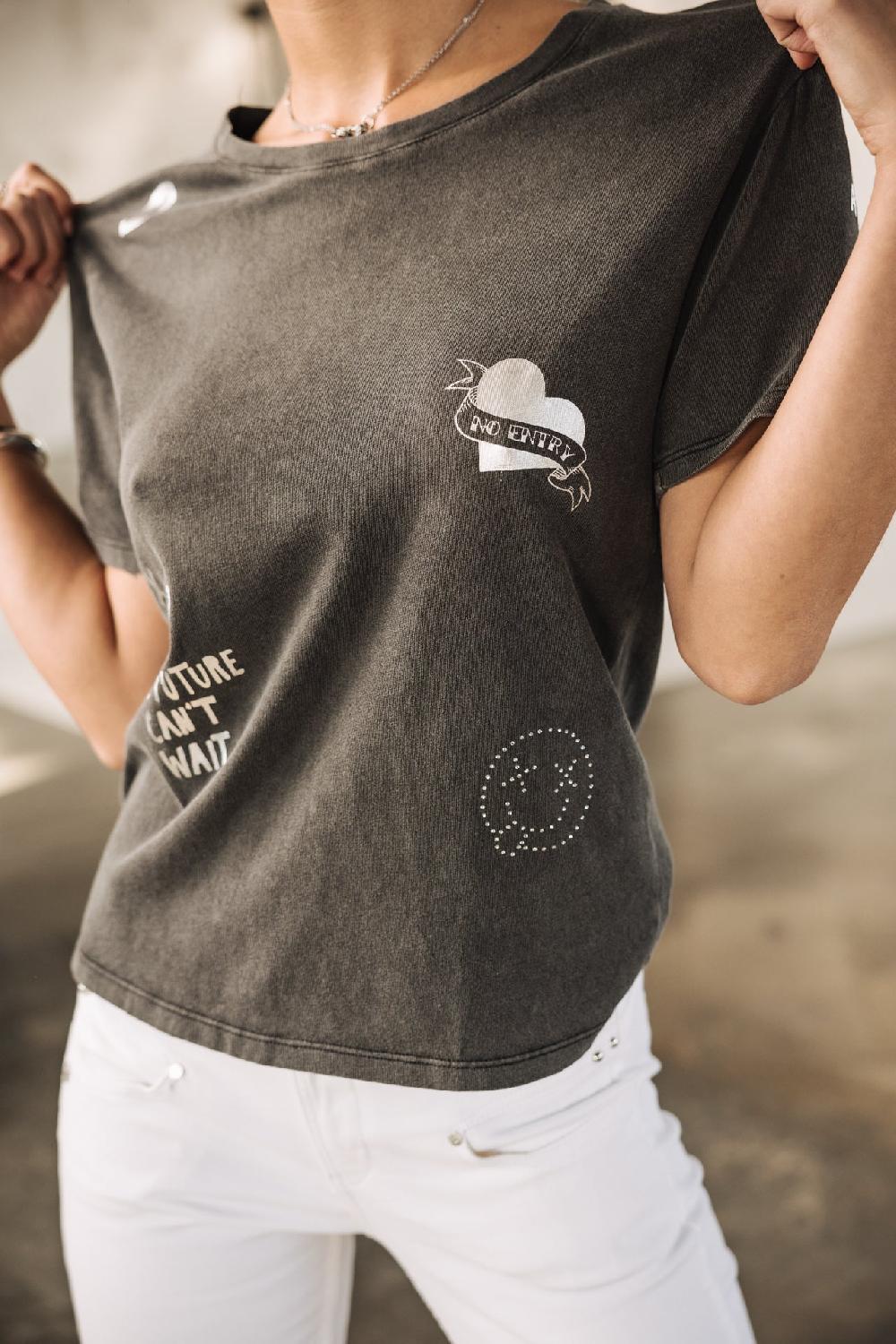 Freeman T. Porter Suria Silver Graf T-shirt Imprimé Femme Black