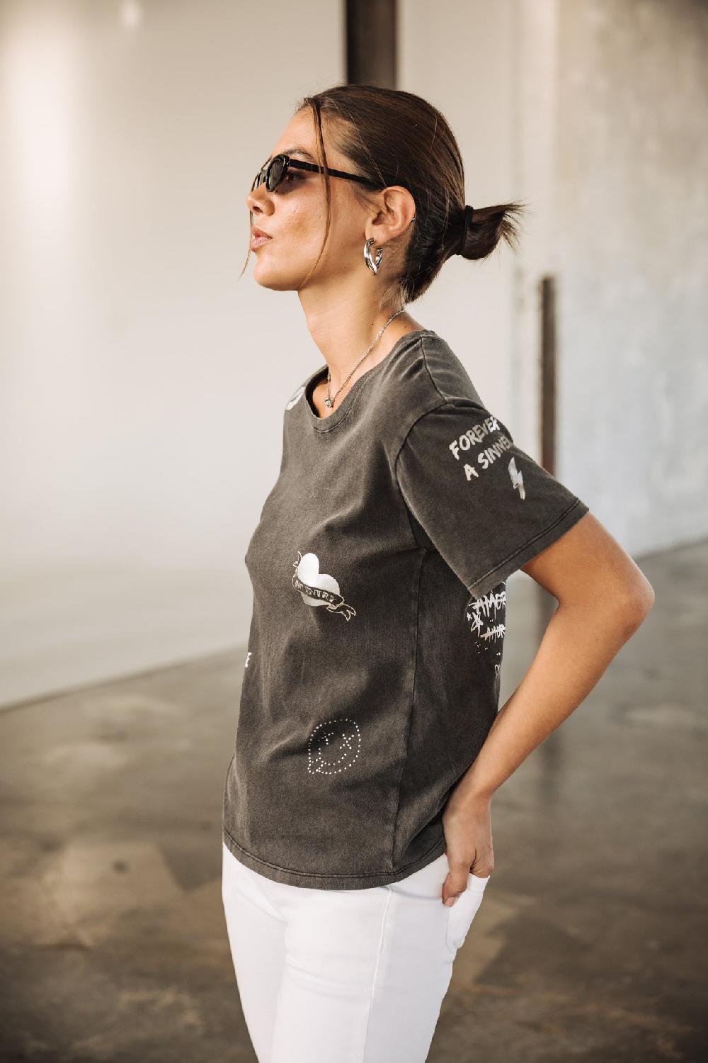 Freeman T. Porter Suria Silver Graf T-shirt Imprimé Femme Black