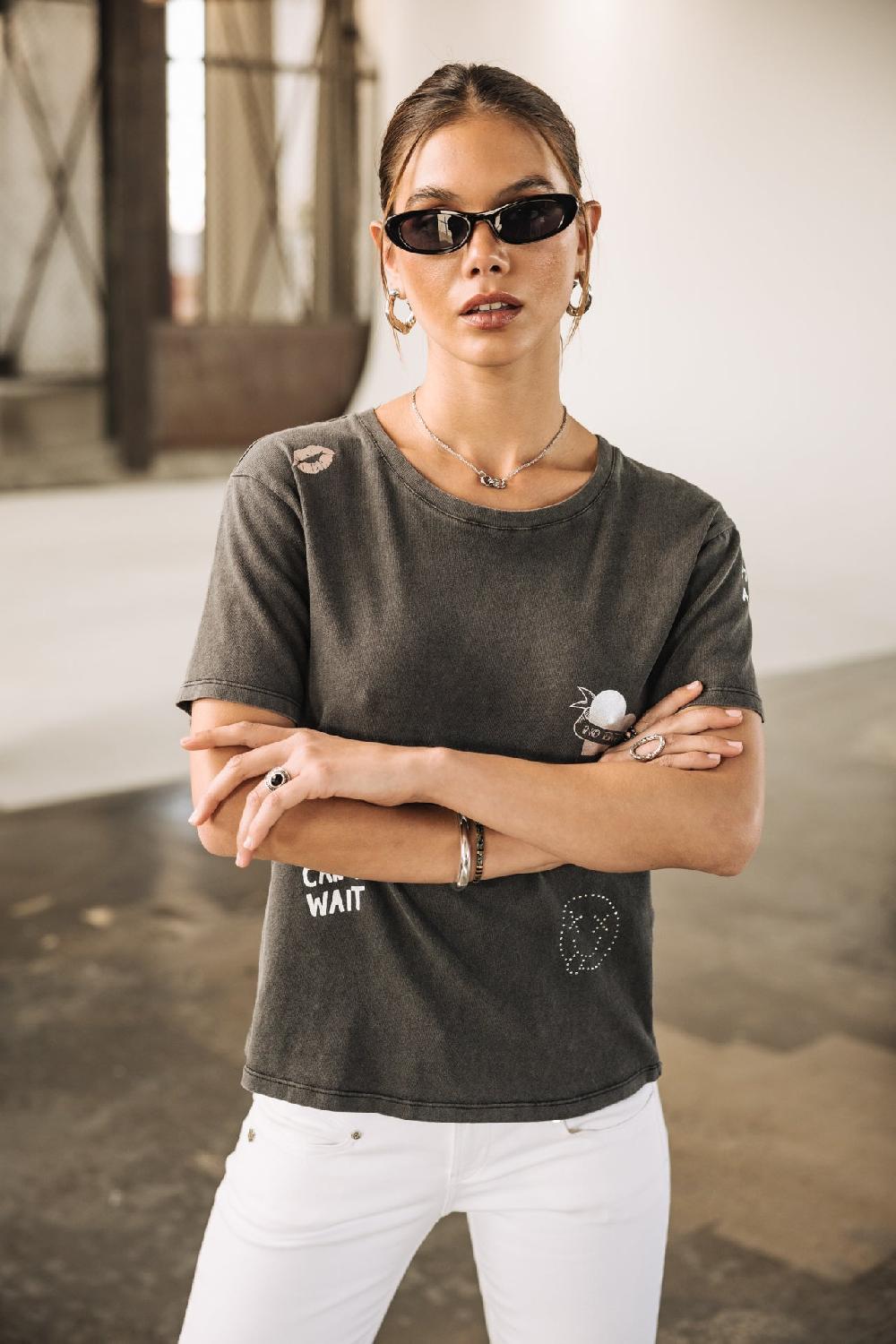 Freeman T. Porter Suria Silver Graf T-shirt Imprimé Femme Black