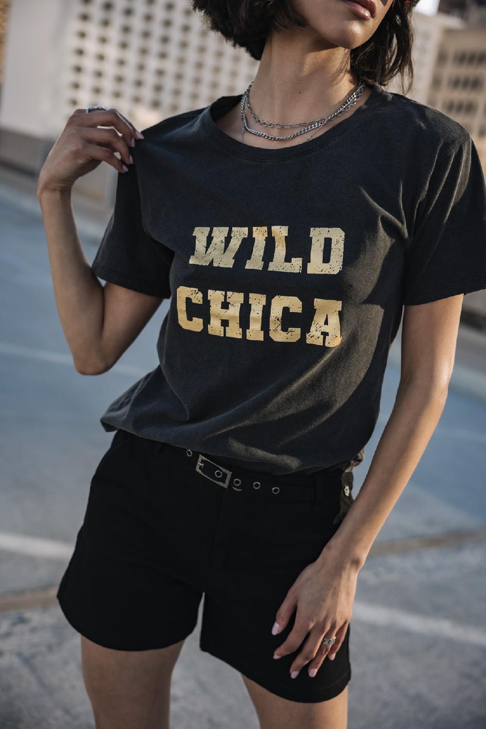 Freeman T. Porter Suria Wild Chica Foil T-shirt Imprimé Femme Vintage Black