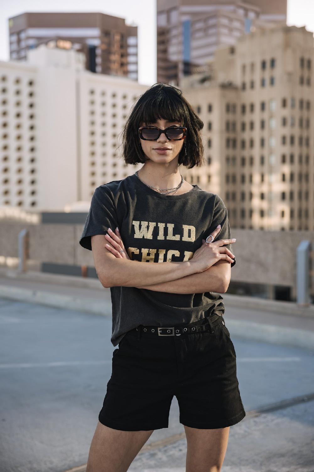 Freeman T. Porter Suria Wild Chica Foil T-shirt Imprimé Femme Vintage Black