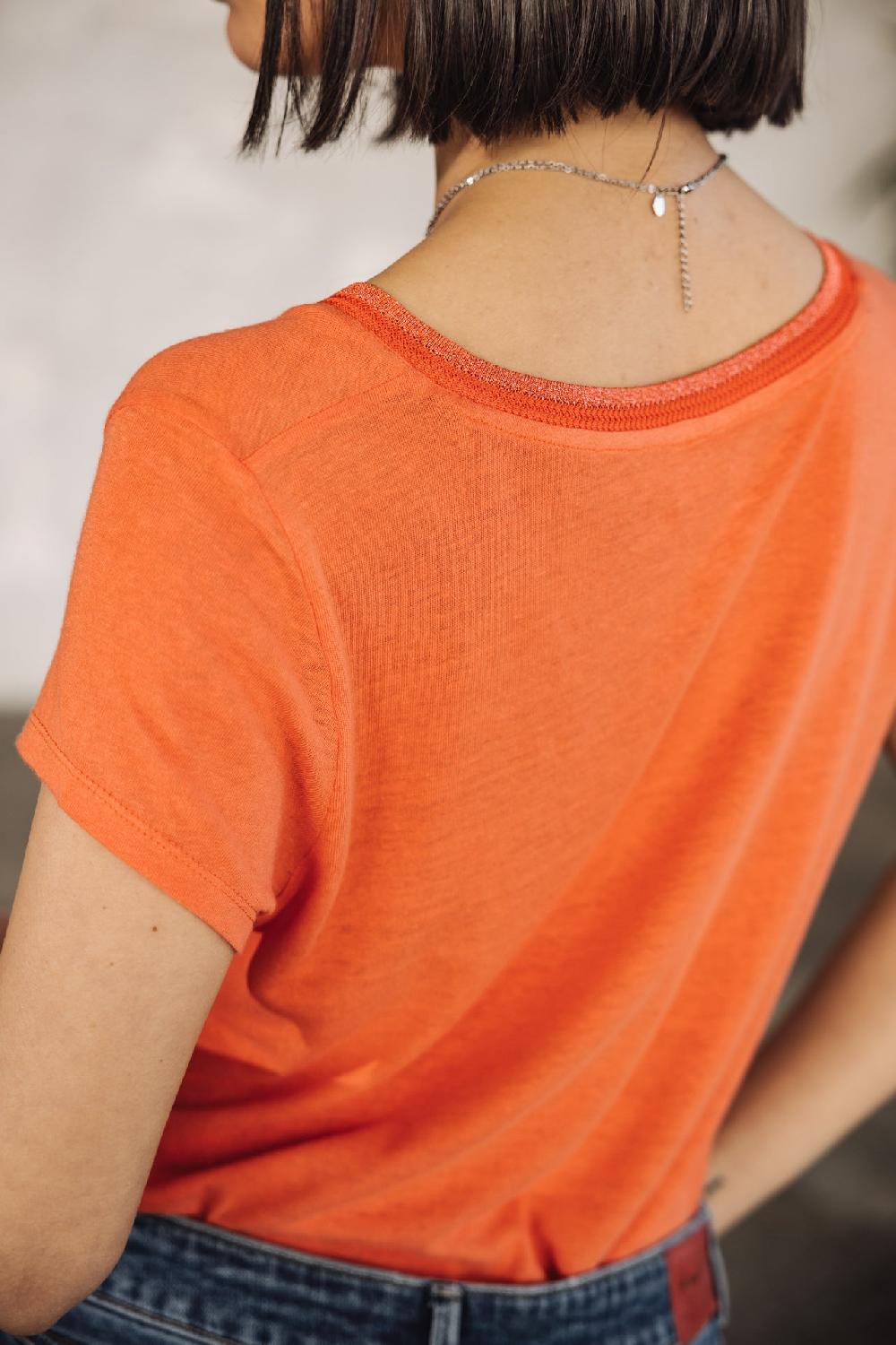 Freeman T. Porter Taile Ribbon T-shirt Col V Femme Coral