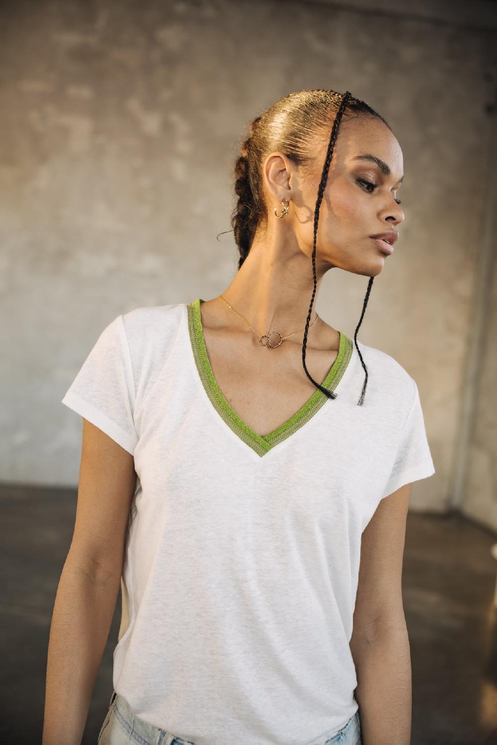 freeman t. porter Taile Ribbon T-shirt col V Femme sage