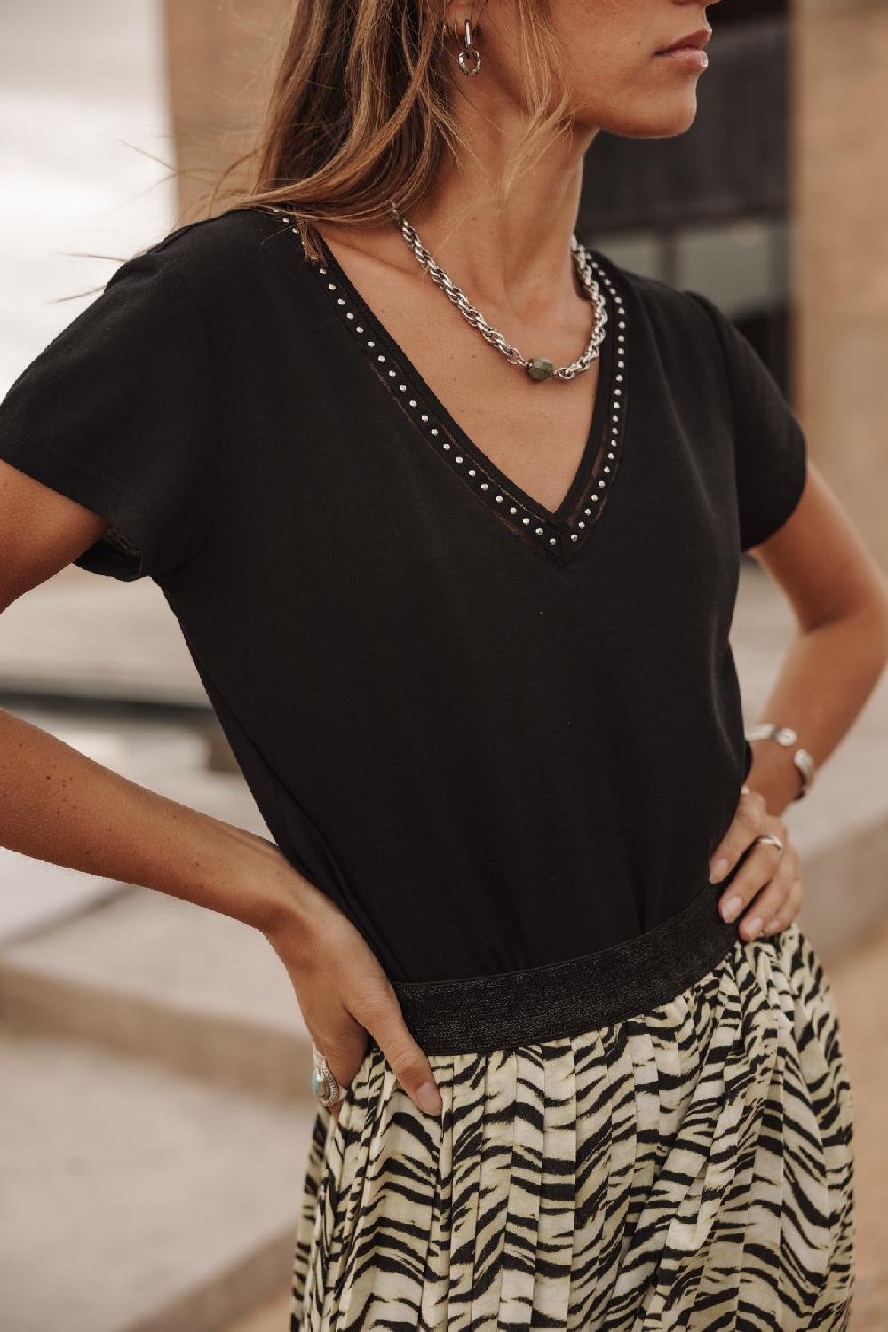 freeman t. porter Taile Studs T-shirt col V Femme black