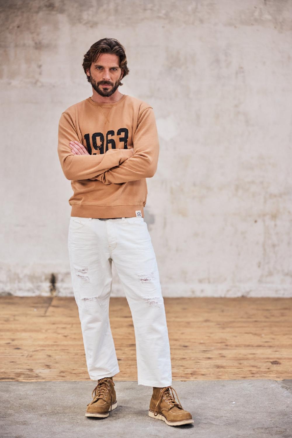 Freeman T. Porter Taquion Denim Jeans Cropped Homme Off White Destroy