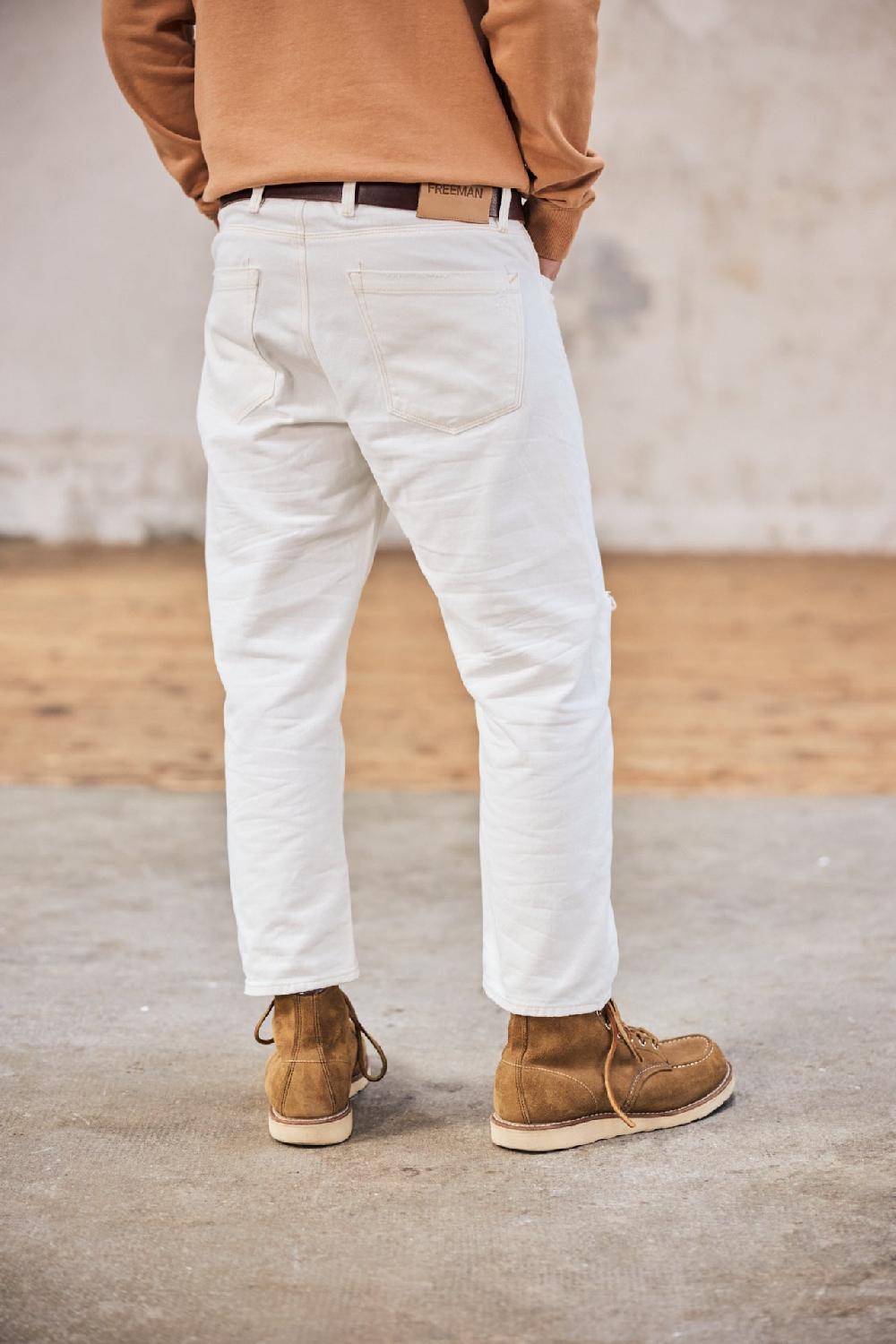 Freeman T. Porter Taquion Denim Jeans Cropped Homme Off White Destroy