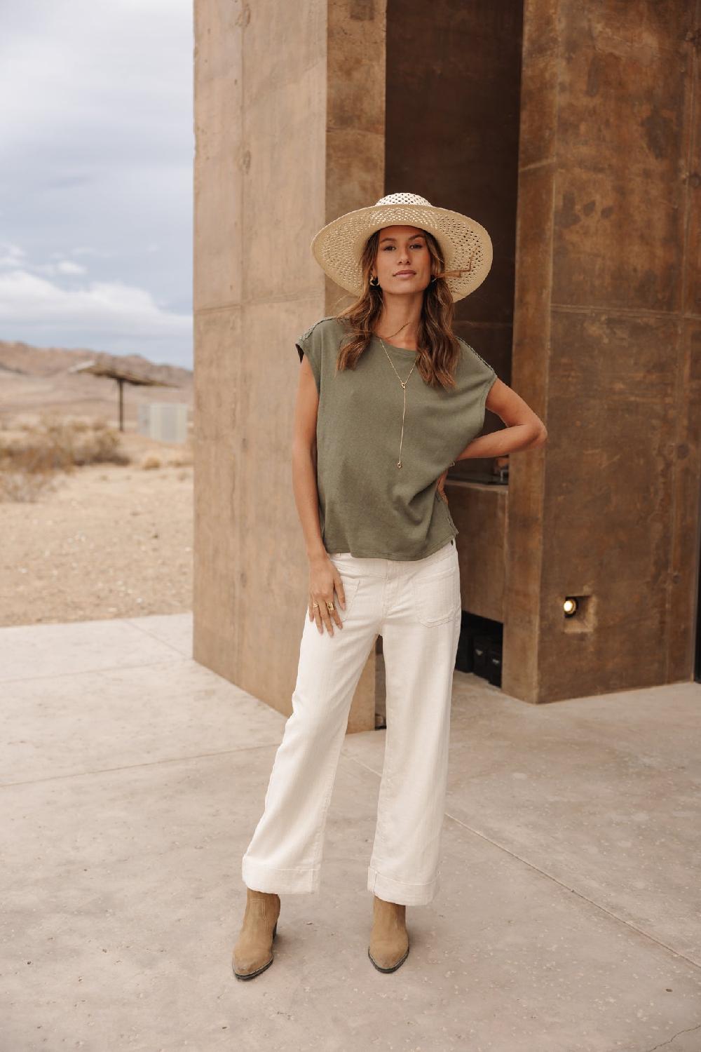 Freeman T. Porter Tarik Ribbon T-shirt Brodé Femme Deep Lichen Green