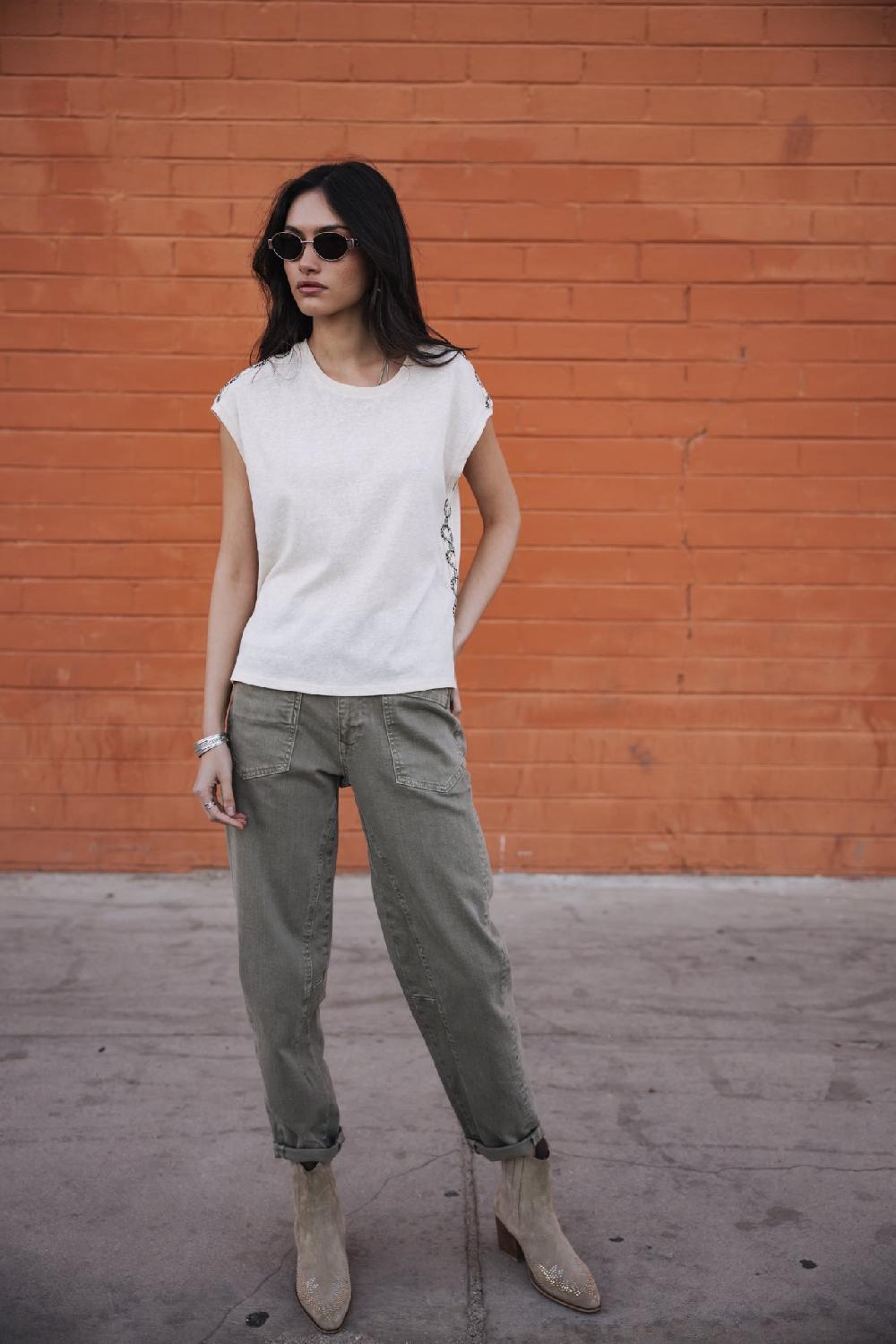 Freeman T. Porter Tarik Ribbon T-shirt Brodé Femme Ecru