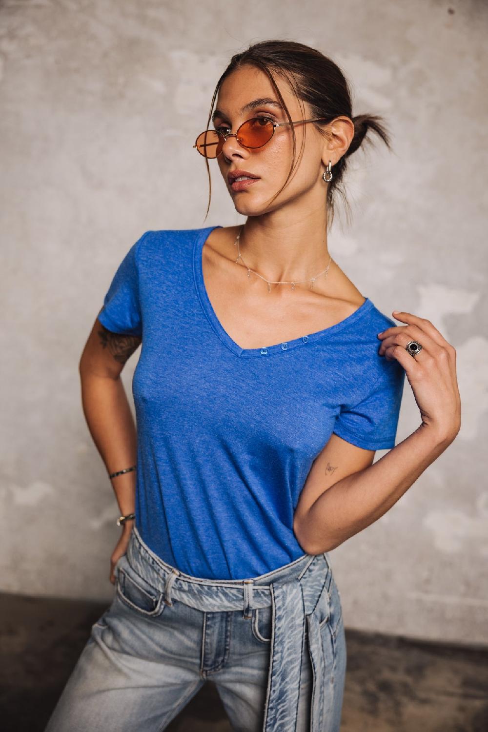 Freeman T. Porter Tarissa Icon T-shirt Logo En Strass Femme Princess Blue