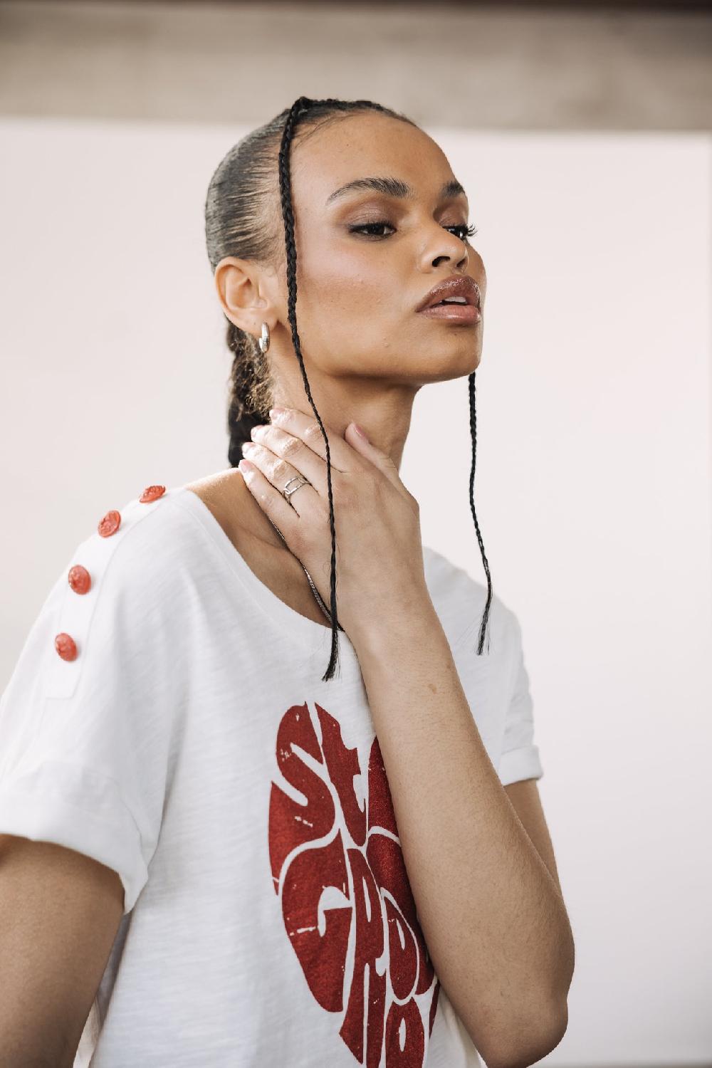 Freeman T. Porter Telyssia Glitter T-shirt Imprimé Paillettes Femme Tigerlily