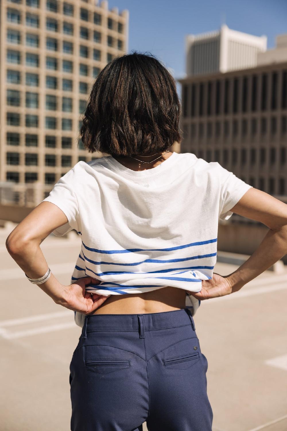 Freeman T. Porter Tema Stripes Be Alive T-shirt Col V à Rayures Femme Dazzling Blue