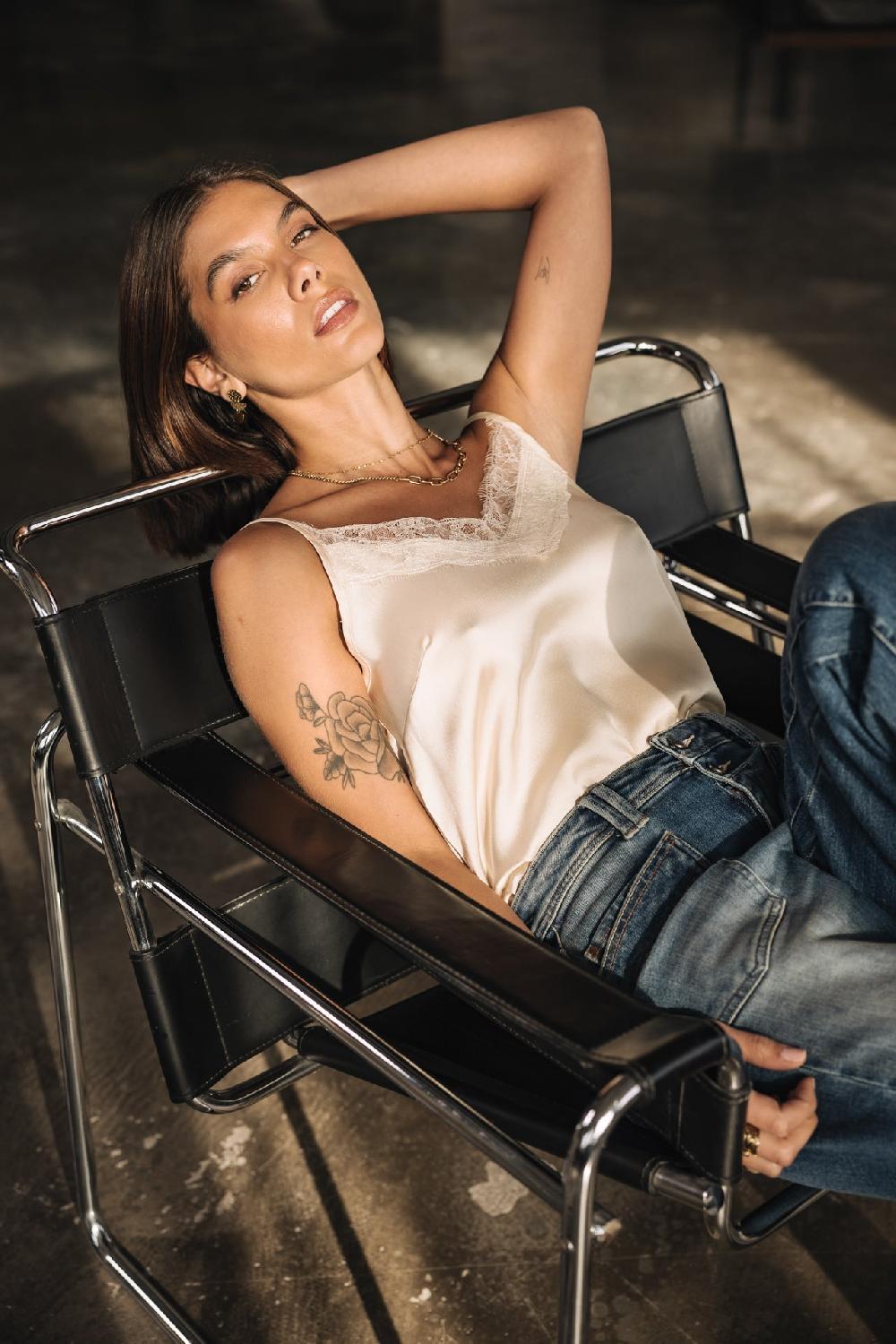 Freeman T. Porter Thylia Lace Fabric Mix Top Nuisette Femme Birch