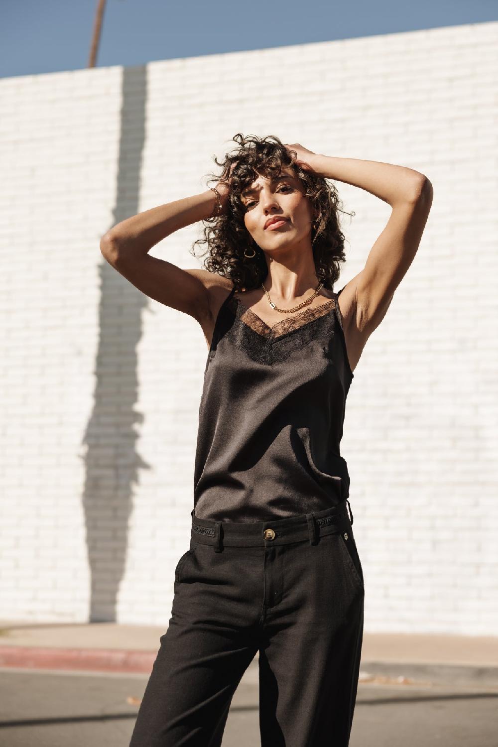 Freeman T. Porter Thylia Lace Fabric Mix Top Nuisette Femme Black