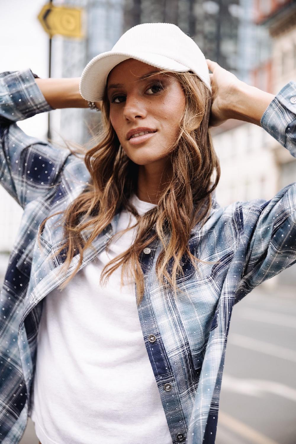 Freeman T. Porter Tickya Rhinestone Tiles Chemise à Carreaux Femme Blue