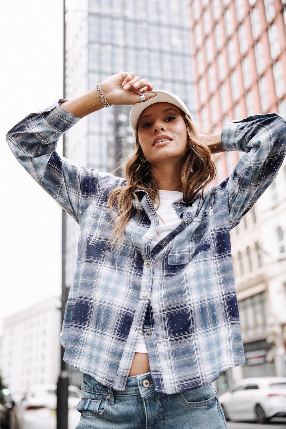 freeman t. porter Tickya Rhinestone Tiles Chemise à carreaux Femme blue