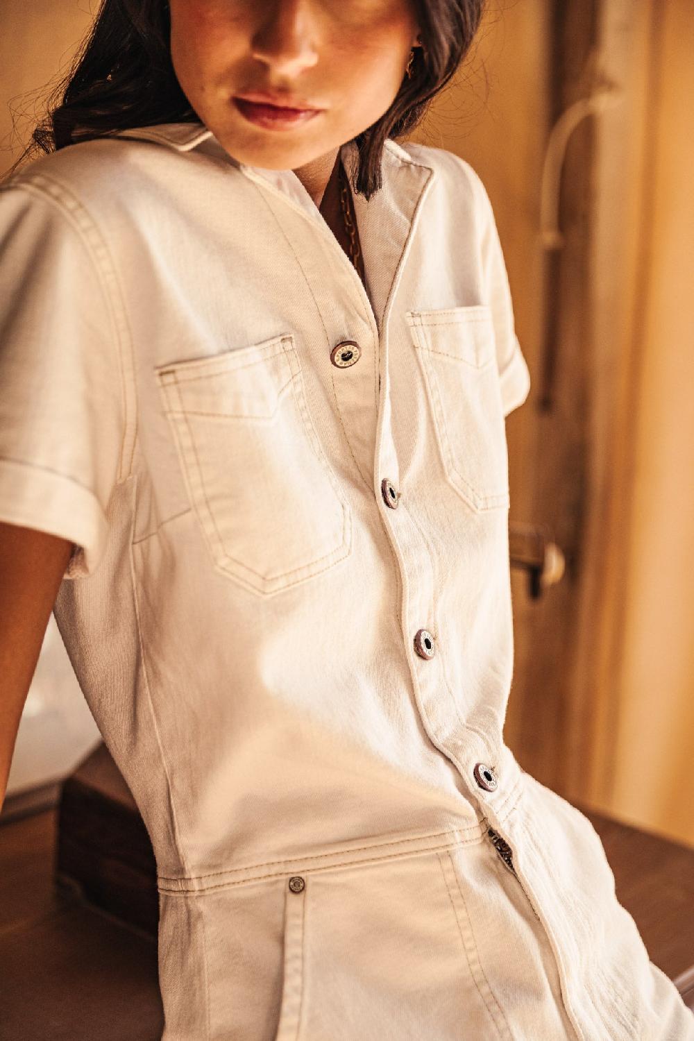 Freeman T. Porter Tifany Andalousia Combinaison En Denim Femme Off White