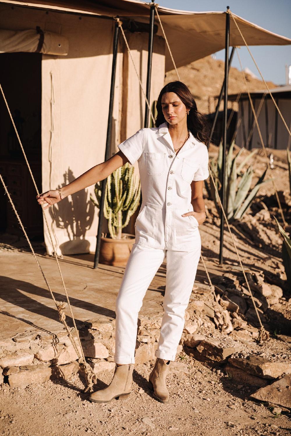 Freeman T. Porter Tifany Andalousia Combinaison En Denim Femme Off White