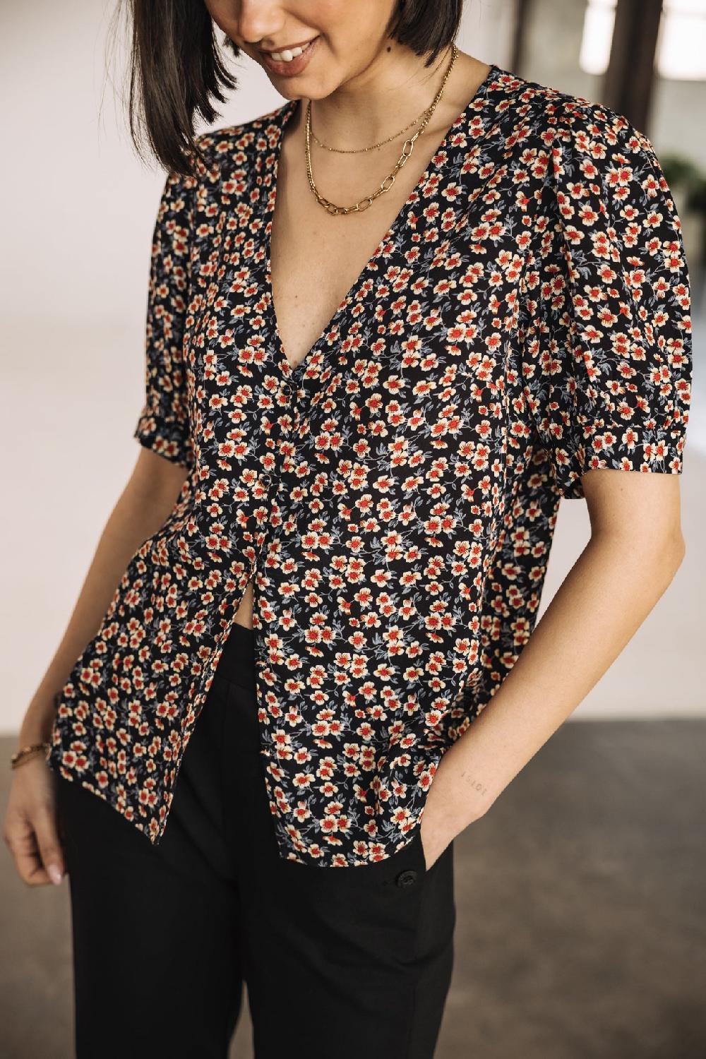 Freeman T. Porter Tobbia Ditsy Blouse à Manches Ballon Femme Night Sky