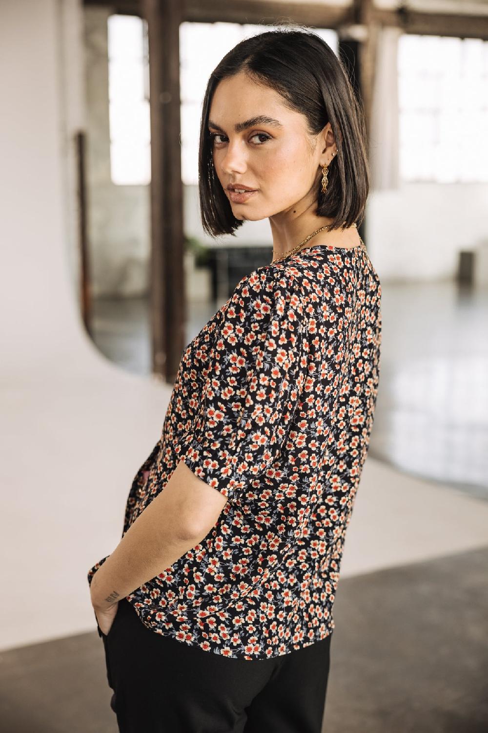 Freeman T. Porter Tobbia Ditsy Blouse à Manches Ballon Femme Night Sky