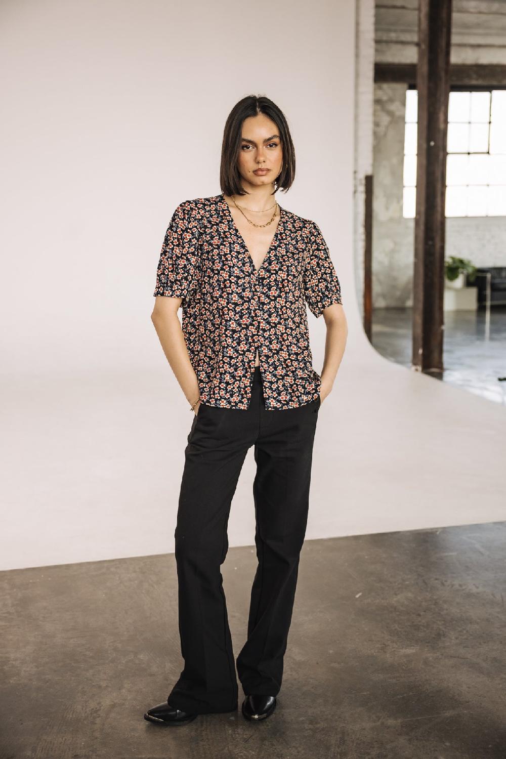 Freeman T. Porter Tobbia Ditsy Blouse à Manches Ballon Femme Night Sky